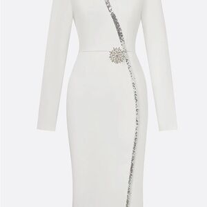 STYLEWE White Midi Dress with Silver sequin detail